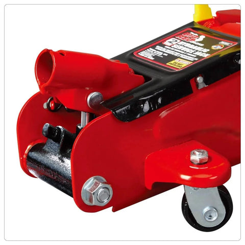 Heavy Duty Hydraulic Floor Jack 2 Ton Trolley Jack With 4000 Lb Capacity, Safety Overload System, Built To Last Durable Steel Construction, Red Finish For Home Garage Or Auto Shop Use, side view