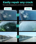 Comparison of cracked windshields before and after using All Purpose Windshield Crack Repair Kit With 5 Minute Quick Glass Liquid.