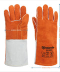 Premium 13 Inch Leather Forge Welding Gloves With Aramid Stitching And Split Leather Shell Heat Resistant Up To 212F Protects Against Flames Sparks And Spatter Large Size One Pair shown front and back