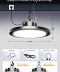 Powerful 350W UFO LED High Bay Lights 8 Pack With 52,500 Lumens, 5000K Cool White Aluminum Fixture installation diagram