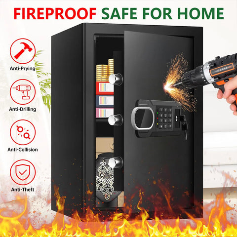 Beefy 3.4 Cu Ft Water And Fireproof Home Safe With Digital Keypad And Back Up Key Dual Anti Pry Locking System, demonstration of fire resistance