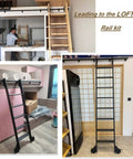 Heavy Duty Ten Foot Sliding Ladder Track Hardware Kit With Hanging Rail Rollers Stoppers Floor Wheels Track Supports And Connectors Built To Last For DIY Home And Garage Projects Ladder Not Included installed in home and kitchen settings