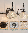 2 Light Dope Vintage Crystal Vanity Lights Wall Sconces in Black Painted Finish with Thick Crystal Glass Shades