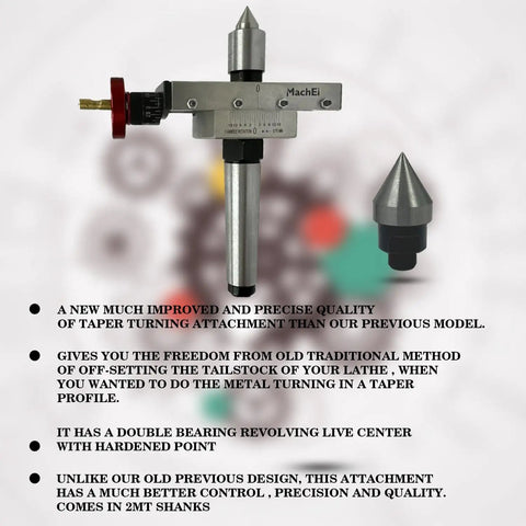 MT2 Tailstock Compatible Precision Taper Turning Attachment With Interchangeable Revolving And Dead Centers for Lathe