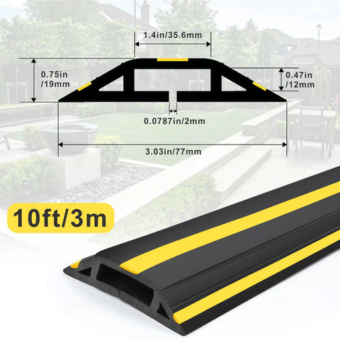 Cross-section and length view of 10 Ft Floor Cable Cover Protector Heavy Duty PVC Duct Easy To Unroll No Fuss Hide Cables