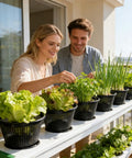 Couple using Weatherproof Hydroponic Net Pots Set For Seedlings And Water Plants Heavy Duty Reusable Garden Cups on balcony
