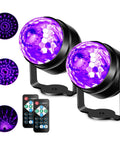 Lit UV Black Light Party Kit 6W LED Disco Ball Strobe Lights With Remote Control Sound Activated DJ Lights, 2 Pack Fluorescent Glow Effects.