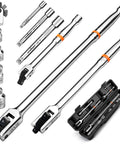 Heavy Duty 10-Piece Dual Drive Breaker Bar Set With 360 Degree Rotatable Head, Pro Grade Cr-V Steel, in storage case