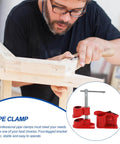 Lightweight Half Inch Red Pipe Clamp For Woodworking, Quick Release Workholding Clamp For Pex And PVC Pipes, Adjustable C Shaped G Clamp, Rustproof Durable Tool For Safe Secure Glue Ups in use during woodworking.