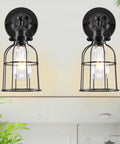 Industrial Edison Style Wire Cage Wall Sconce with Black Finish On Off Rotary Switch and E26 Socket 1 Light Vintage Rustic Lighting