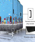 Built Tough Portable Wardrobe With Magnetic Snap Doors And Reinforced Steel Frame Hella Spacious Closet Organizer with colorful design and aluminum handle.