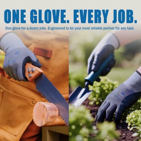 Nitrile Coated Work Gloves With MicroFoam Grip, Seamless Knit Nylon And Spandex, in use for sawing wood and gardening, Medium Size M 12