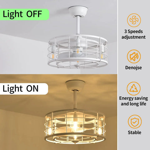 Enclosed Ceiling Fan With Lights Remote Control Kid Friendly Caged Design Lighting Kit With Reversible Motor 20 Inch White Indoor Fan