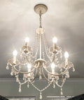 Six Light White Crystal Candle Chandelier For Dining Room And Living Spaces Modern Farmhouse Glam Fixture With Clear Pendant Ornaments Prewired And Easy Install Perfect For Entryway And Foyer