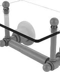 Astor Place Two Post Toilet Paper Holder With Glass Shelf In Matte Gray Finish Built From Solid Brass With Concealed Mounting