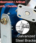 Heavy Duty Rubber Swivel Caster Wheels 8 Inch And 10 Inch Pack with galvanized steel bracket, showing durability and design.