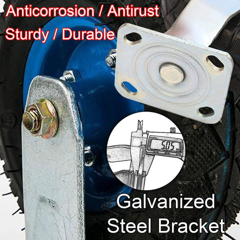 Heavy Duty Rubber Swivel Caster Wheels 8 Inch And 10 Inch Pack with galvanized steel bracket, showing durability and design.