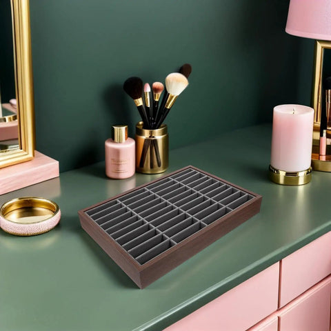 Premium Wooden Jewelry Tray Featuring Forty Smooth Compartments And Plush Velvet Insert For Classic Bracelet And Bangle Display Stand Plus Reliable Countertop Organizer That Straight Up Hits Different on vanity