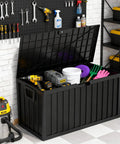 75 Gallon Outdoor Storage Box Weatherproof And Lockable For Patio Cushions, Garden Tools, And Outdoor Gear Black