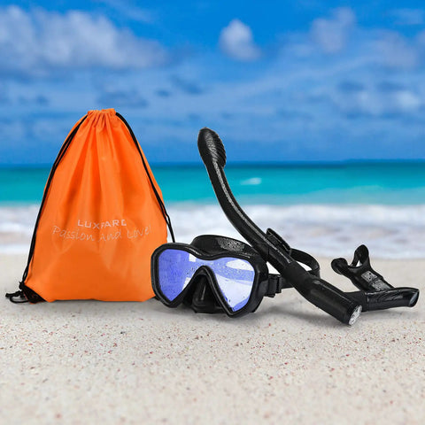 Premium Snorkel Set With Anti Fog Panoramic View Mask And Anti Leak Dry Snorkel Tube For Adults Includes Durable Carry Kit Bag