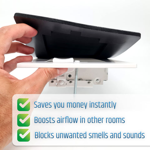 Hand holding Magnetic Vent Covers 3 Pack Upgraded Design That Wont Fall Off For Floor Wall And Ceiling Registers Width 7.25 To 8 Inches And Length 11.25 To 12 Inches White over register