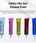 Top Notch Hot Pink Tamper Seal Inspection Paint For Bolts Fasteners With Instant Crack Detection Quick Drying Formula No Sweat Setup For Cars And Daily Driver Gearhead Hangouts One Point Five Ounces tubes in various colors for mechanical inspections.