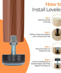 Guide for installing 1/4-20 Leveling Feet With PTFE Bottom, 1 Inch Base, Smooth Gliding Furniture Levelers For Tables.