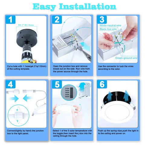 Installation guide for Ultra-Thin 4-Inch Recessed LED Lights Dope 12-Pack, Dimmable Canless Downlights With 5 CCT Selectable