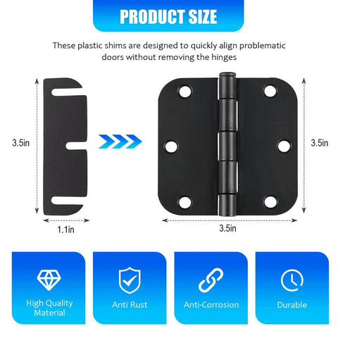Door Hinge Shims For Interior Door Alignment, Quick Realignment Without Removing Hinges, diagram showing product size.