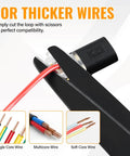Close-up of a 50 Pcs D2 Quick Connect Wire Connector for thicker wires with cutting scissors.