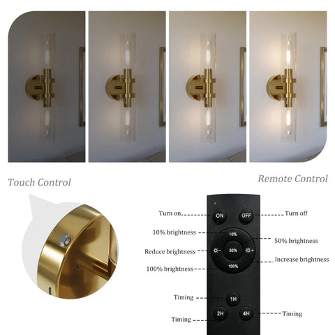 Battery Powered Wall Sconce Set Of 2 With 10000mAh Rechargeable Batteries Remote Control Cordless Timer Dimmable Glass Lamps