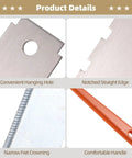 Collage of features from 8 Piece Guitar Neck Straight Edge Kit with notched straight edge, hanging hole, narrow fret crowning, and handle