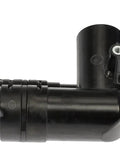 Top Shelf Dead On Heavy Duty Engine Coolant Thermostat Housing showing black plastic material, designed for Hyundai Kia models, side view.