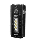 1000 Lumen Rechargeable LED Flashlight With Red Blue Front Light And White Side Light, black aluminum design with side buttons
