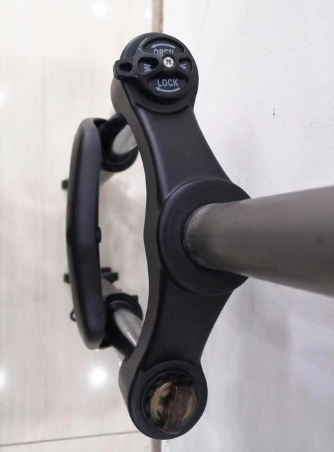 Zoomed view of a lock mechanism on Beefy Fat Tire Electric Bike Front Suspension Fork for 20 Inch 4.0 Wide Tires, 135mm hub spacing.