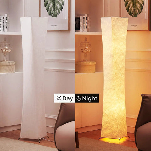 Tall Dimmable Floor Lamp With White Fabric Shade 64 Inch Standing Light Two 12W LED Bulbs 3 Brightness Levels Cozy Vibe 2700K