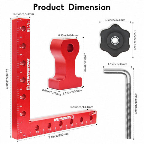 Beefy 90 Degree Positioning Squares Right Angle Clamps Corner Clamp Set with dimensions, CNC machined aluminum, 7.1 inch size