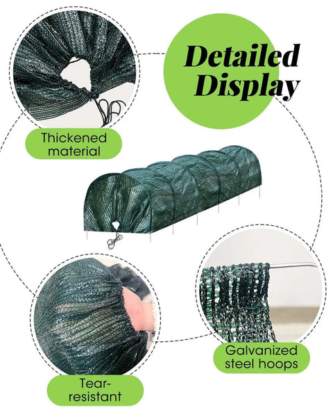 2-Pack Garden Tunnel Shade Net Cover For Portable Greenhouse, Sun And Heat Protection For Veggies And Plants, Includes Hoops And Stakes, Easy Setup, Game-Changing Garden Cover