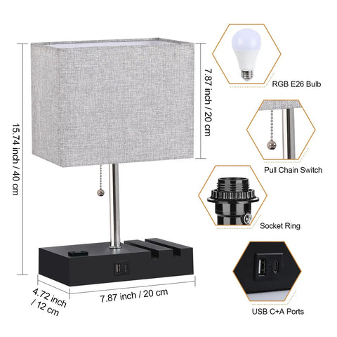 Diagram of RGB Smart Table Lamp With Remote Control Alexa Voice And App Control Music Sync Dimmable Nightstand Lamp With Charging Station