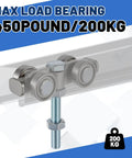Eight Pack 4 Wheel Silent Trolley Assembly Rollers For One And Five Eighths Inch Wide Strut Channels With M10 Bolt, 450 lb load bearing