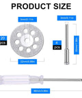 Front view of 20-pcs diamond cutting discs kit for Dremel; includes 22mm blades, 4 mandrels, screwdriver