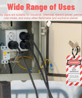 Heavy Duty Lockout Tagout Tags Reusable Do Not Operate Labels For Industrial Jobsite Maintenance Featuring Tough Metal And Pvc Build attached to an electrical box.
