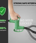Close-up of green handle for Adventure Ready Outdoor NEMA 14 50P To 14 50R 50 Amp Electric Vehicle Charging Extension Cord.