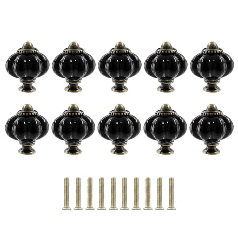 Pumpkin Ceramic Cabinet Knobs Set For Black Vintage Drawer Pulls With Mounting Screws 10 Pc Dresser Hardware displayed