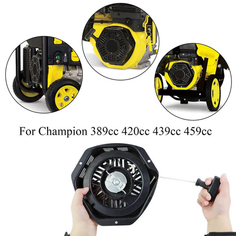 Heavy Duty Pull Start Assembly For Champion Generators 389cc 420cc 440cc 460cc 5000W 5500W 6500W 7500W 9000W Recoil Starter With Metal Shell Fits Most Models Easy Install Built Tough shown handheld