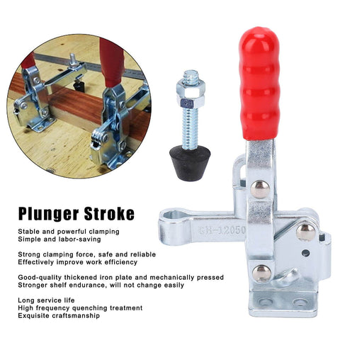 Heavy Duty Toggle Clamp With 150kg Clamping Force Horizontal Plunger Stroke Welding Hold Down Clamp For Woodworking Jigs And Fixtures Quick Release Hand Tool with red handle