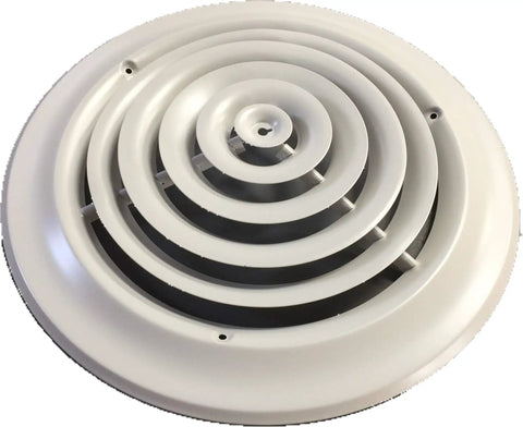 Round Ceiling Diffuser 14 In Outside Diameter White Powder Coat Fits 10 In Duct made of heavy-duty steel for air distribution