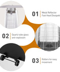 Propane Patio Heater With Wheels 48,000 BTU Outdoor Stainless Steel Gas Heater Delivers 360 Degree Heat for Deck or Patio