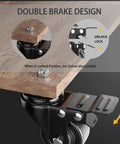 Built Tough Heavy Duty Two Inch Stem Caster Wheels Set Of Four With Six Hundred Pound Capacity Threaded Stem Quarter Inch By One Inch Dual Locking Brakes Industrial Castors For Cart And Furniture Includes Nuts Washers And Wrenches, shown with double brake design and locking mechanism.