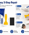 Hassle Free White Wall Repair Paste Kit With Built In Scraper for quick hole and crack patching easy 3-step repair process.